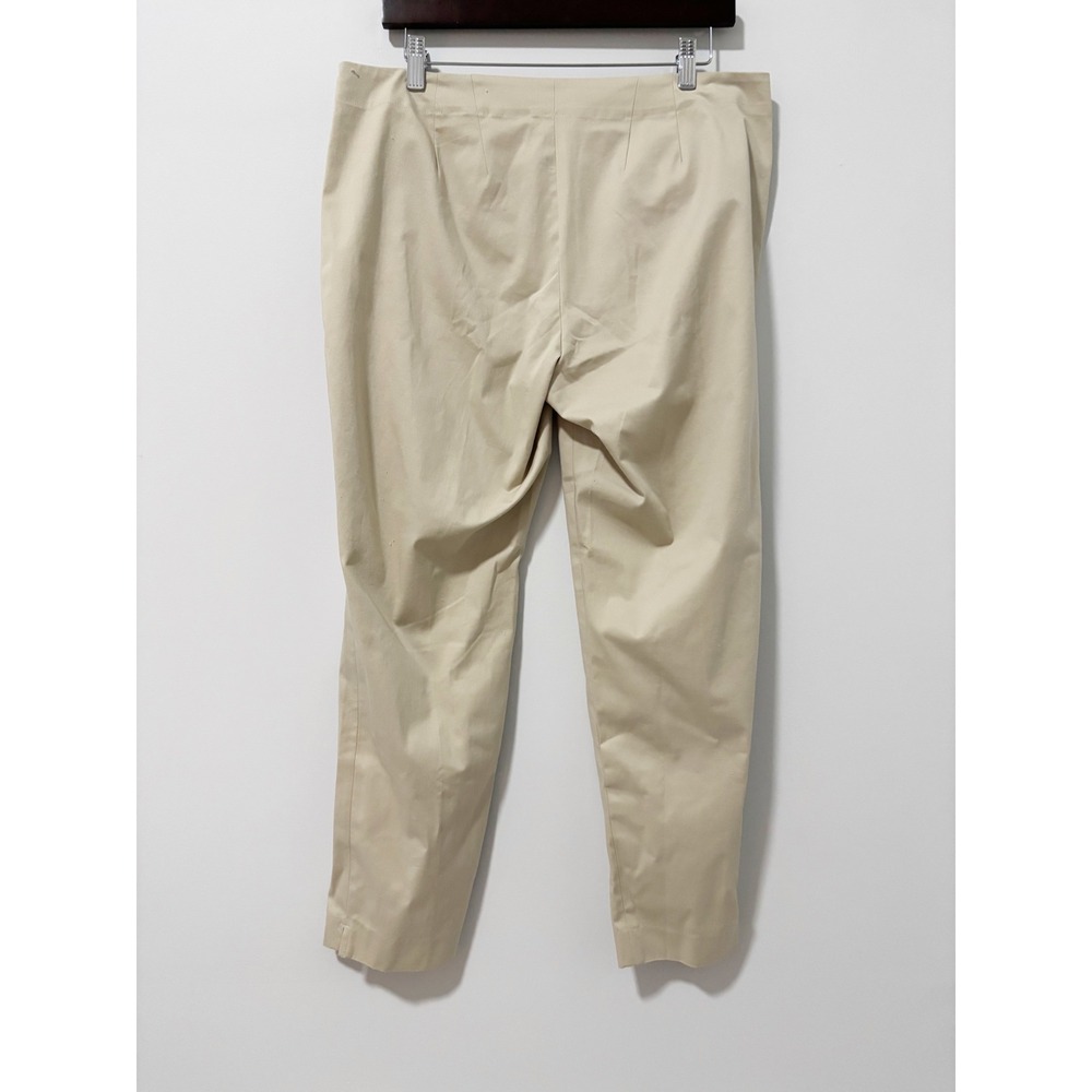 J. Jill Trousers Women 12 Khaki Cotton Blend Ankle Slit Flat Front Pants Office - Picture 4 of 13